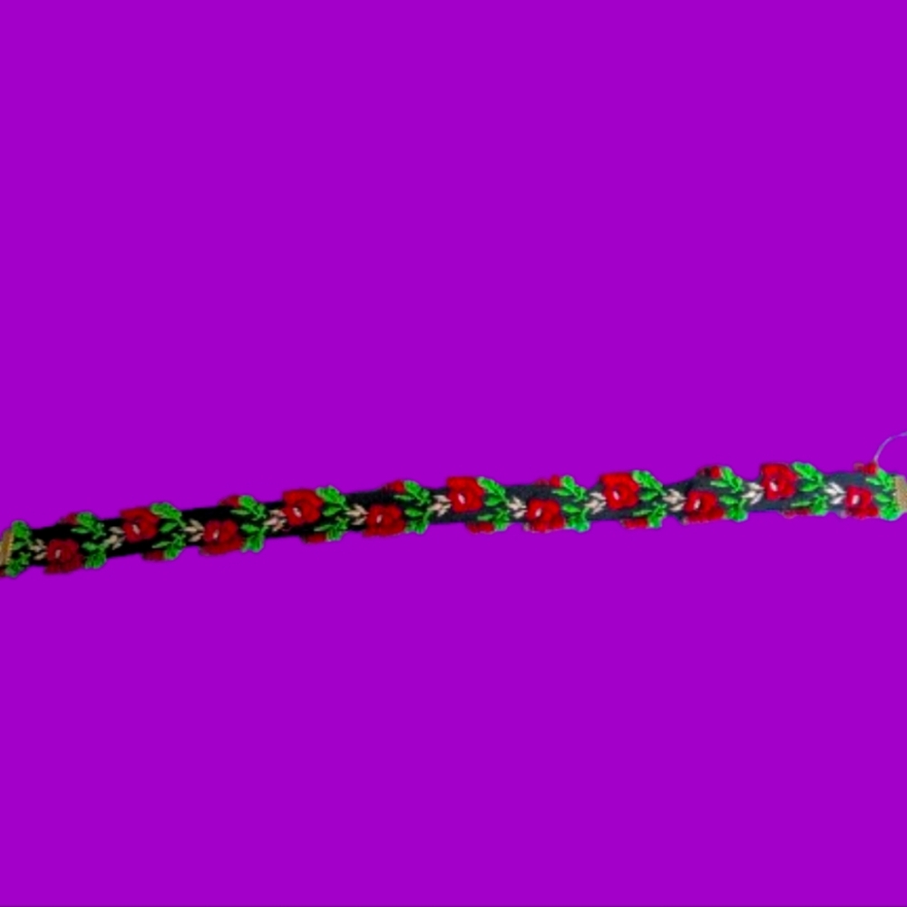 Handmade Floral Red Black and Green Rose Choker